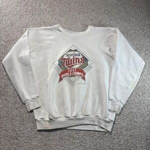 Vintage Minnesota Twins Sweater Mens XL White MLB Baseball 1987 World Champs 80s
